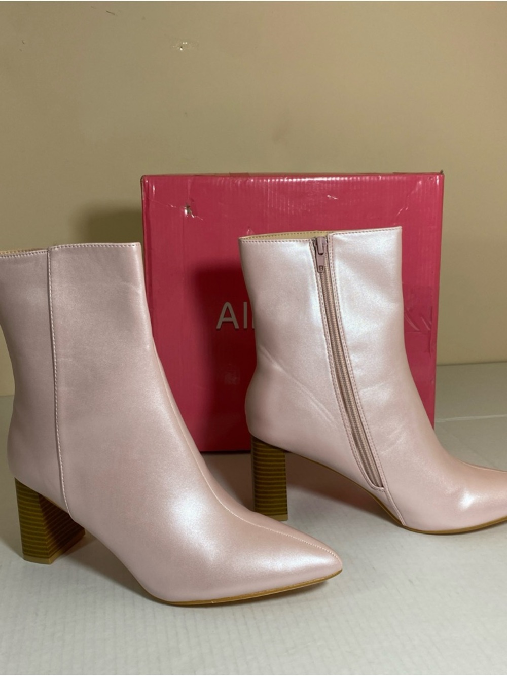 Allegra K Blush Pink Pointed-Toe Ankle Boots with Block Heel